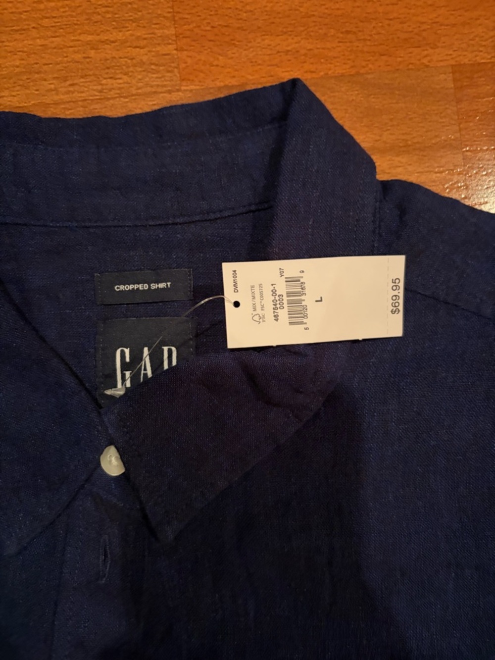 GAP Navy Button-Up Shirt and White Navy-Striped Wide Leg Pants - Picture 2 of 5